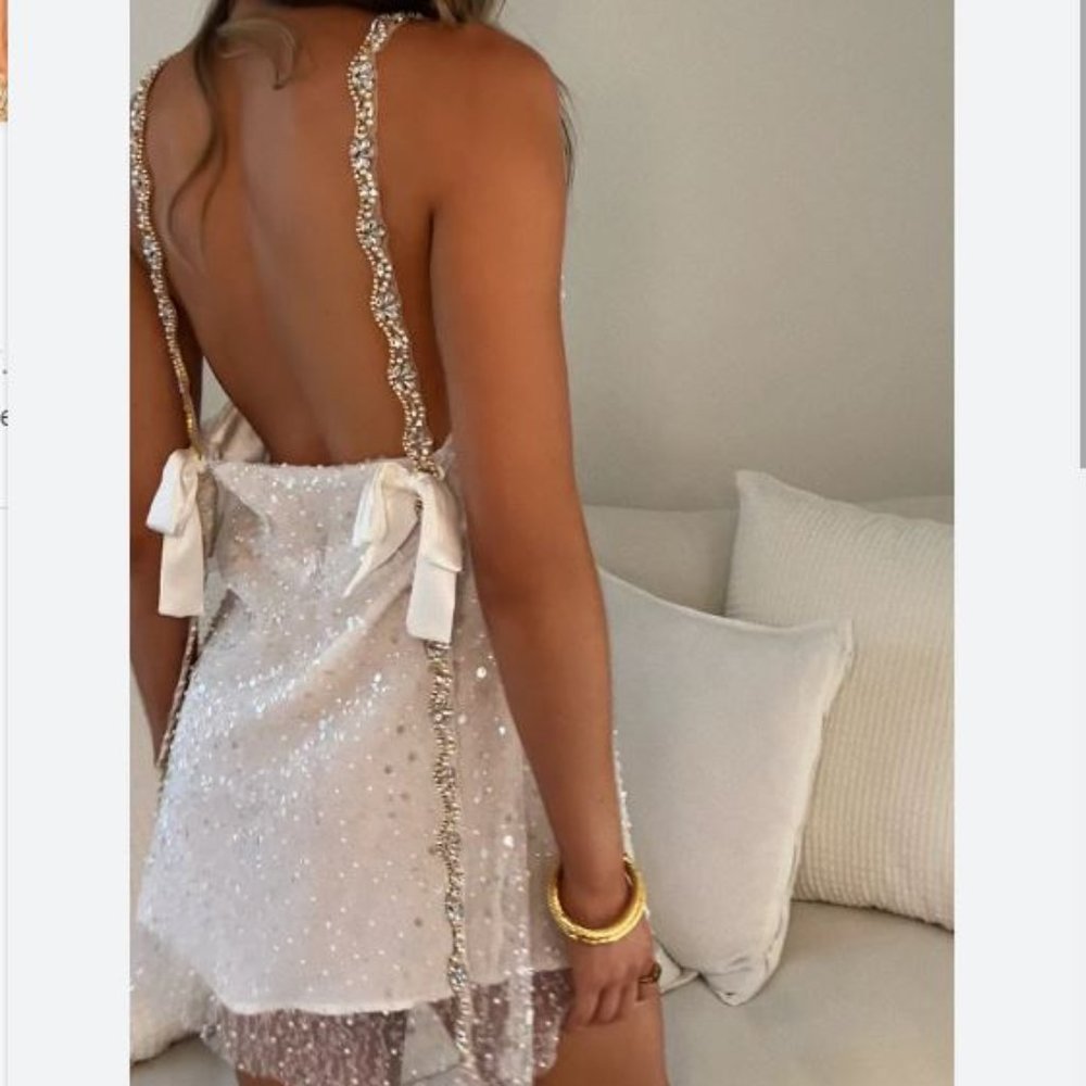 Sofa Mini - Embellished Pearl Silk Dress